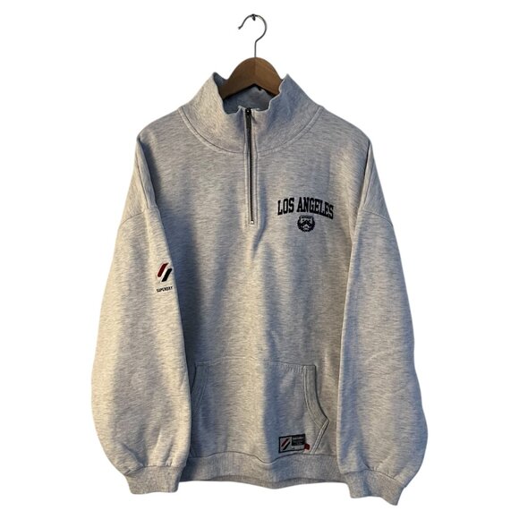 Superdry men sweater M-L light grey heather half zip high neck long sleeve - Picture 1 of 10